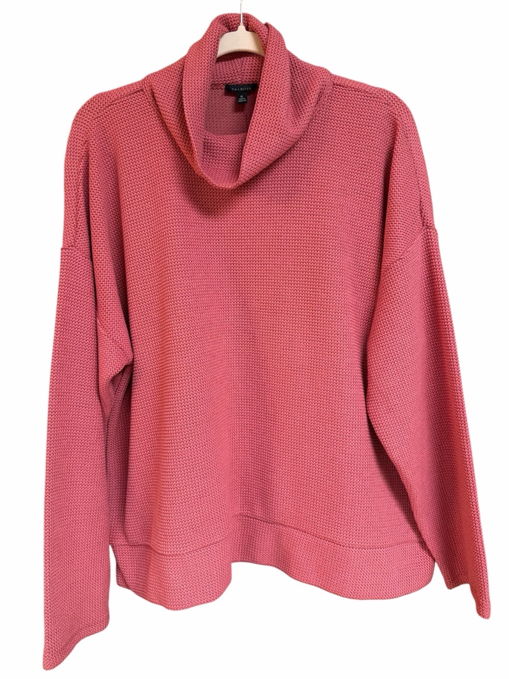 Talbots Cozy Waffle-knit Dusty Rose Cowl Neck Popover Cotton-blend Top NWT XL